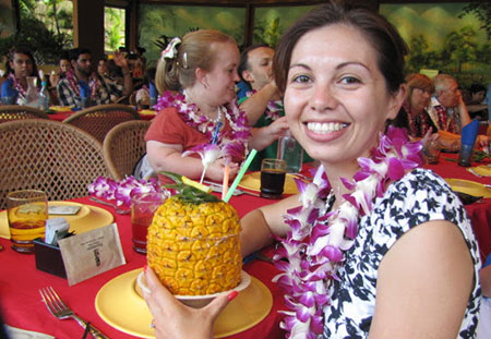 Erica enjoying Hawaiian food