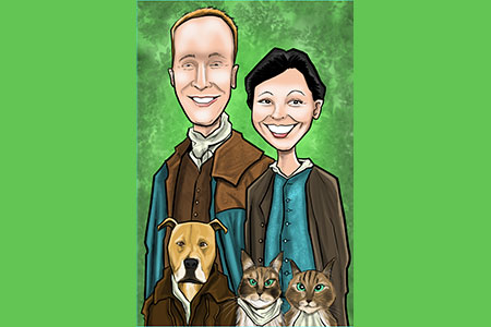 Cartoon portrait of Andrew and Erica